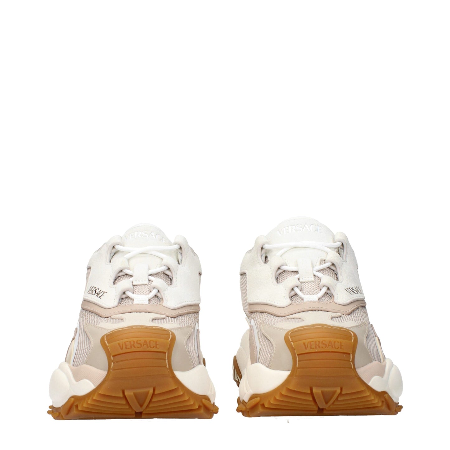 Versace – Beigefarbene Sneaker aus Stoff mit dicker Sohle