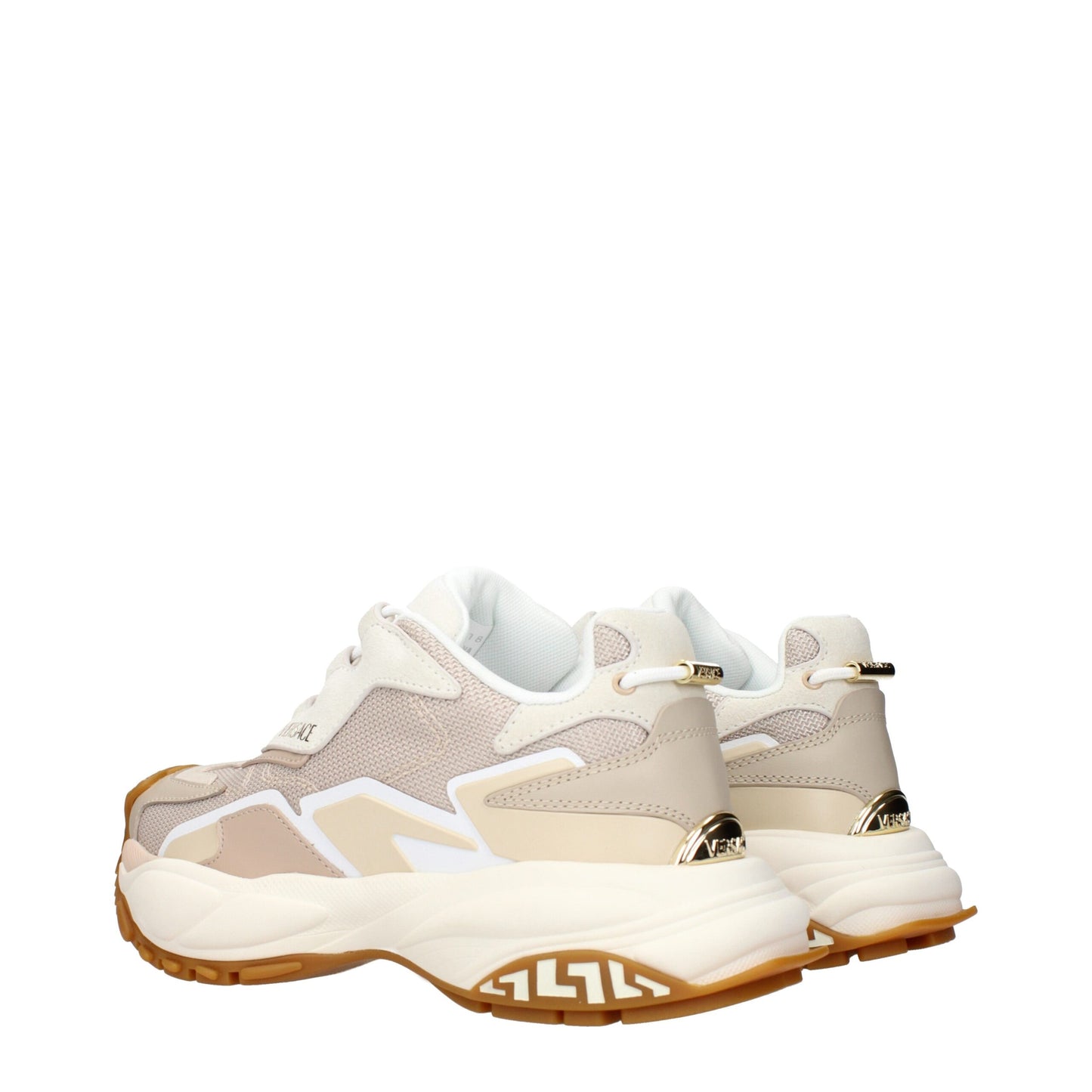 Versace – Beigefarbene Sneaker aus Stoff mit dicker Sohle