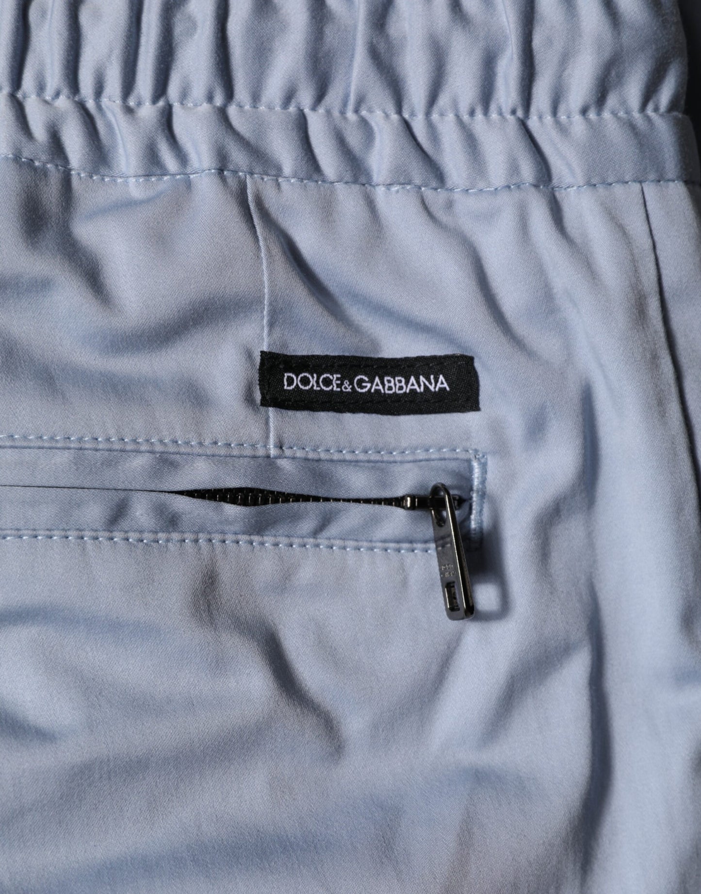 Dolce &amp; Gabbana Hellblaue Herrenhose aus Baumwolle mit Kordelzug und elastischer Taille