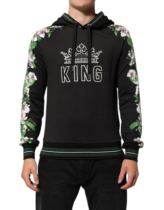 Dolce & Gabbana – KING – Kapuzenpullover mit Blumenkrone und Logo in Schwarz mit Orchideenmuster