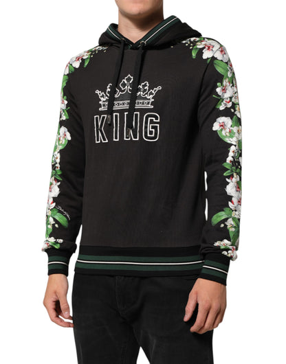 Dolce &amp; Gabbana – KING – Kapuzenpullover mit Blumenkrone und Logo in Schwarz mit Orchideenmuster