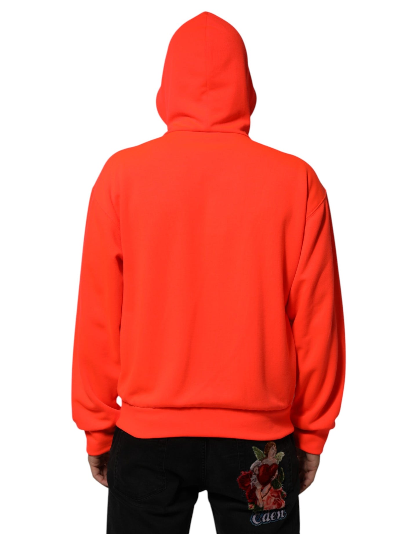 Dolce &amp; Gabbana – Kapuzenpullover mit Logo-Patch aus fluoreszierendem Polyester in Rot