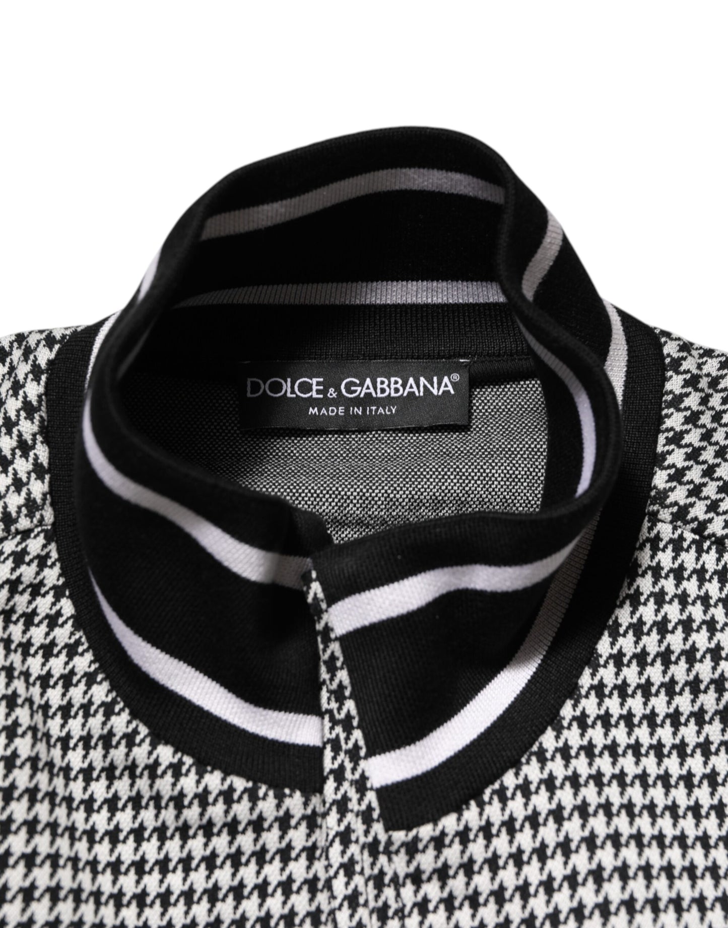 Dolce &amp; Gabbana – Schwarz-weißer Wollpullover mit Hahnentrittmuster und Wappen