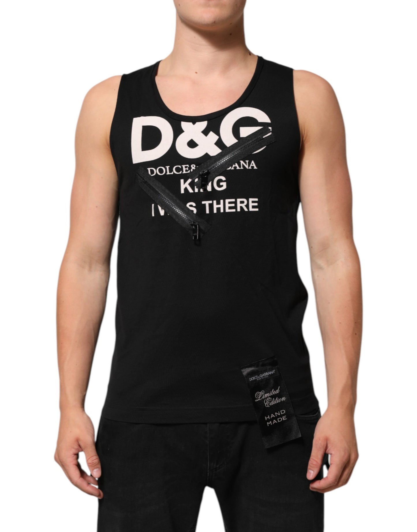 Dolce &amp; Gabbana Schwarzes ärmelloses Tanktop aus Baumwolle mit DG-Logo für Herren