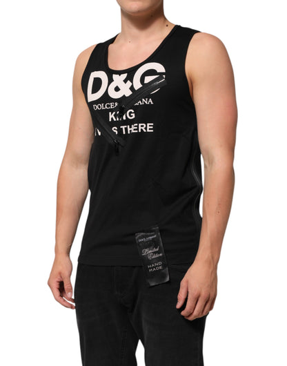 Dolce &amp; Gabbana Schwarzes ärmelloses Tanktop aus Baumwolle mit DG-Logo für Herren