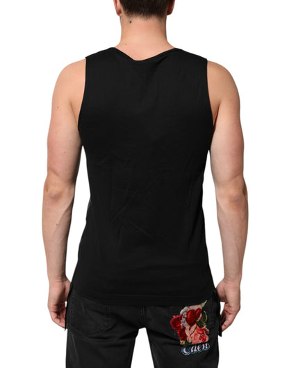 Dolce &amp; Gabbana Schwarzes ärmelloses Tanktop aus Baumwolle mit DG-Logo für Herren