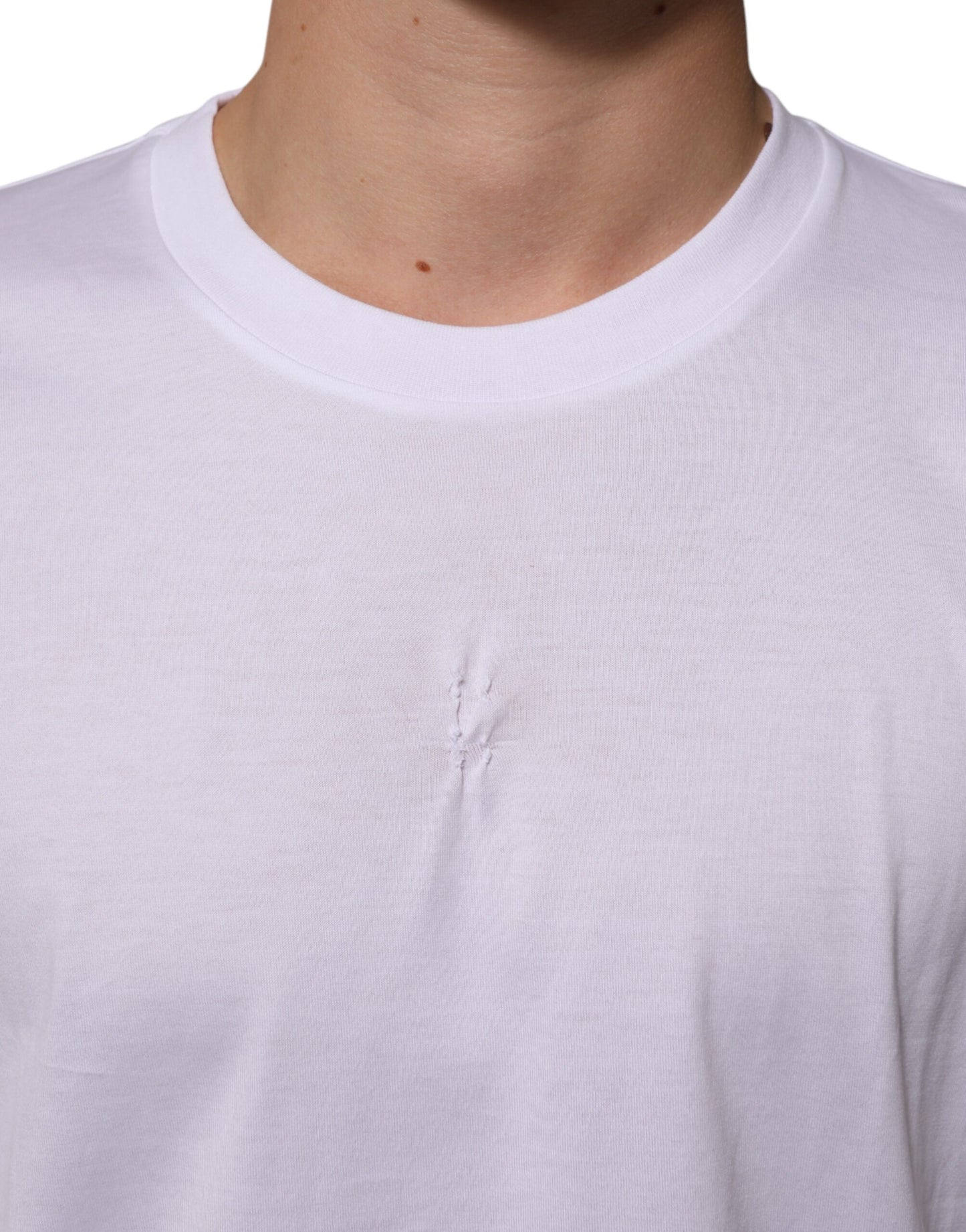 Dolce &amp; Gabbana – Weißes Herren-T-Shirt mit Rundhalsausschnitt und Logo-Patch aus Baumwolle