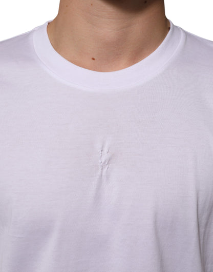 Dolce &amp; Gabbana – Weißes Herren-T-Shirt mit Rundhalsausschnitt und Logo-Patch aus Baumwolle