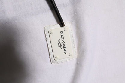 Dolce &amp; Gabbana – Weißes Herren-T-Shirt mit Rundhalsausschnitt und Logo-Patch aus Baumwolle