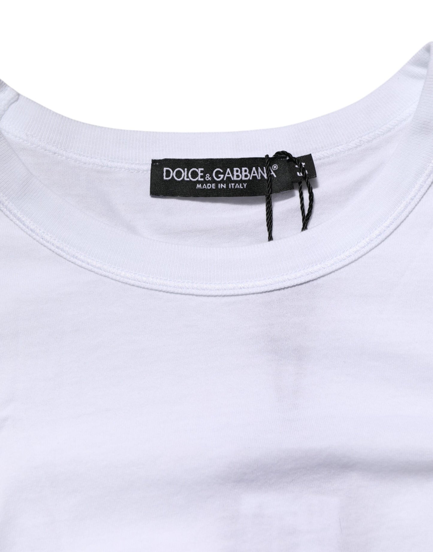 Dolce &amp; Gabbana – Weißes Baumwoll-T-Shirt mit Rundhalsausschnitt und Logo-Plakette