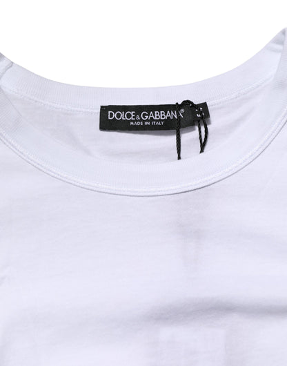 Dolce &amp; Gabbana – Weißes Baumwoll-T-Shirt mit Rundhalsausschnitt und Logo-Plakette