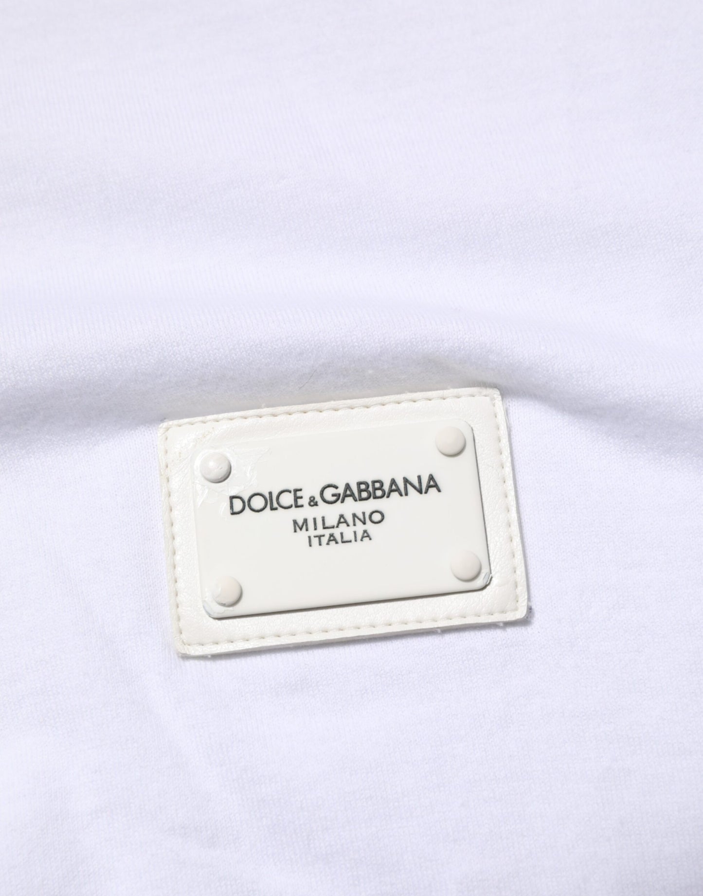 Dolce &amp; Gabbana – Weißes Baumwoll-T-Shirt mit Rundhalsausschnitt und Logo-Plakette