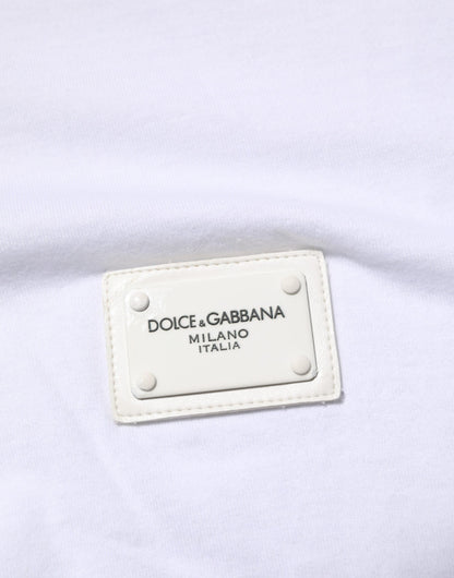 Dolce &amp; Gabbana – Weißes Baumwoll-T-Shirt mit Rundhalsausschnitt und Logo-Plakette