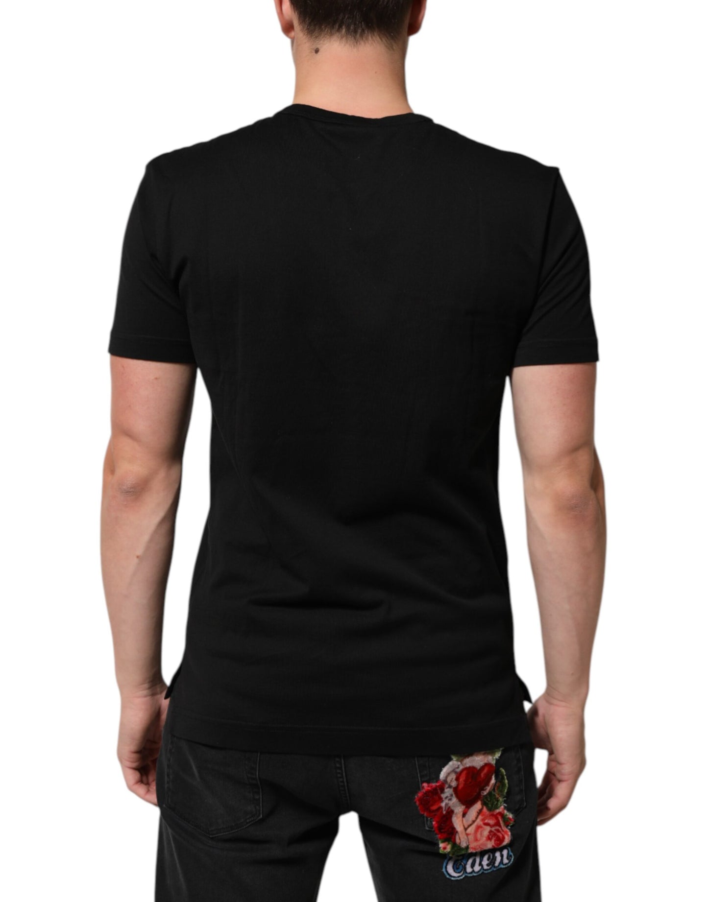 Dolce &amp; Gabbana – Schwarzes Baumwollsamt-T-Shirt mit Logo-Print für Herren