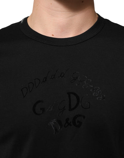 Dolce &amp; Gabbana – Schwarzes Baumwollsamt-T-Shirt mit Logo-Print für Herren