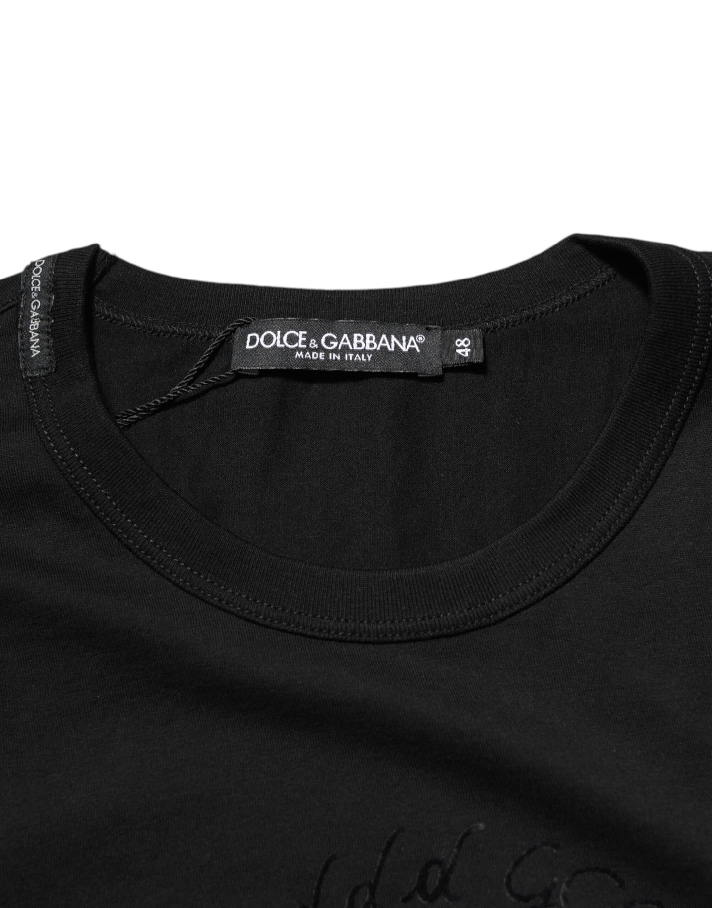 Dolce &amp; Gabbana – Schwarzes Baumwollsamt-T-Shirt mit Logo-Print für Herren