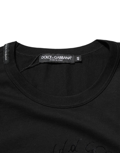 Dolce &amp; Gabbana – Schwarzes Baumwollsamt-T-Shirt mit Logo-Print für Herren