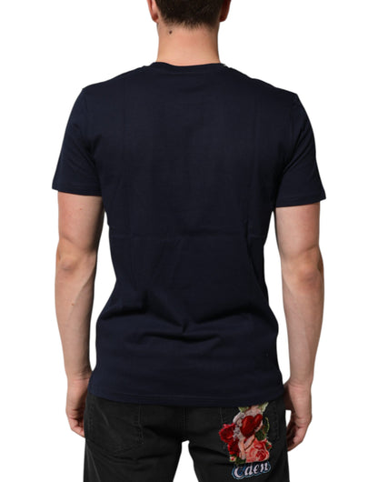 Dolce &amp; Gabbana Herren-T-Shirt aus dunkelblauer Baumwolle mit DG-Logo-Print
