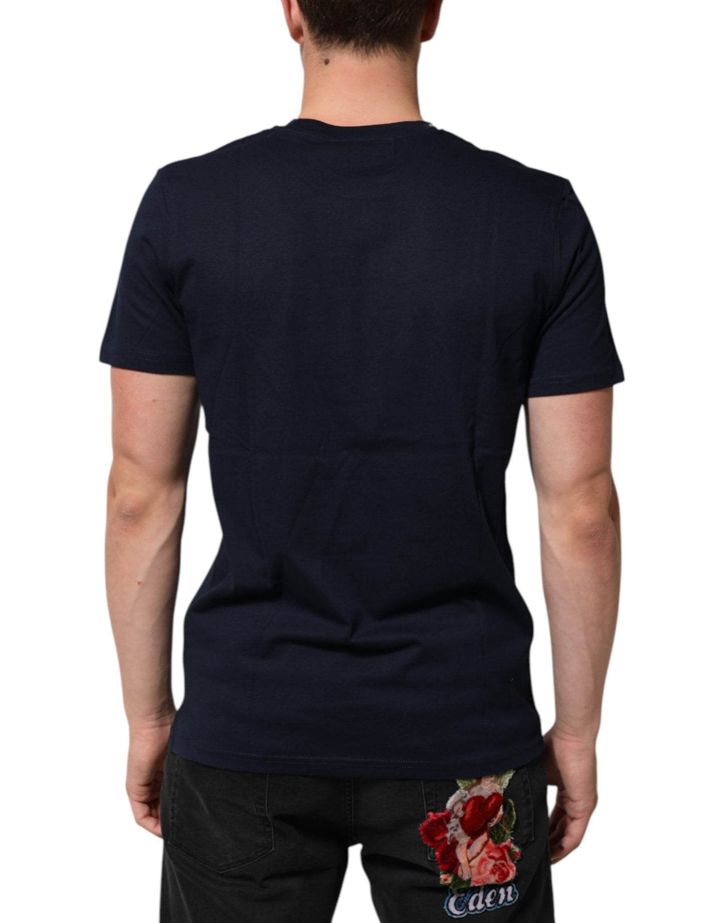 Dolce &amp; Gabbana Herren-T-Shirt aus dunkelblauer Baumwolle mit DG-Logo-Print