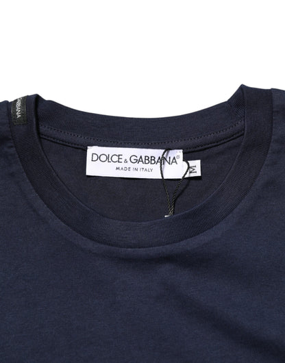 Dolce &amp; Gabbana Herren-T-Shirt aus dunkelblauer Baumwolle mit DG-Logo-Print