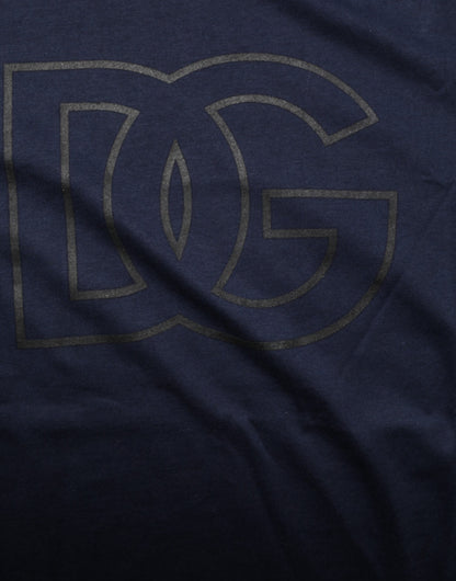 Dolce &amp; Gabbana Herren-T-Shirt aus dunkelblauer Baumwolle mit DG-Logo-Print