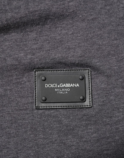 Dolce &amp; Gabbana – Graues Melange-T-Shirt aus Baumwolle mit V-Ausschnitt und Logo-Plakette