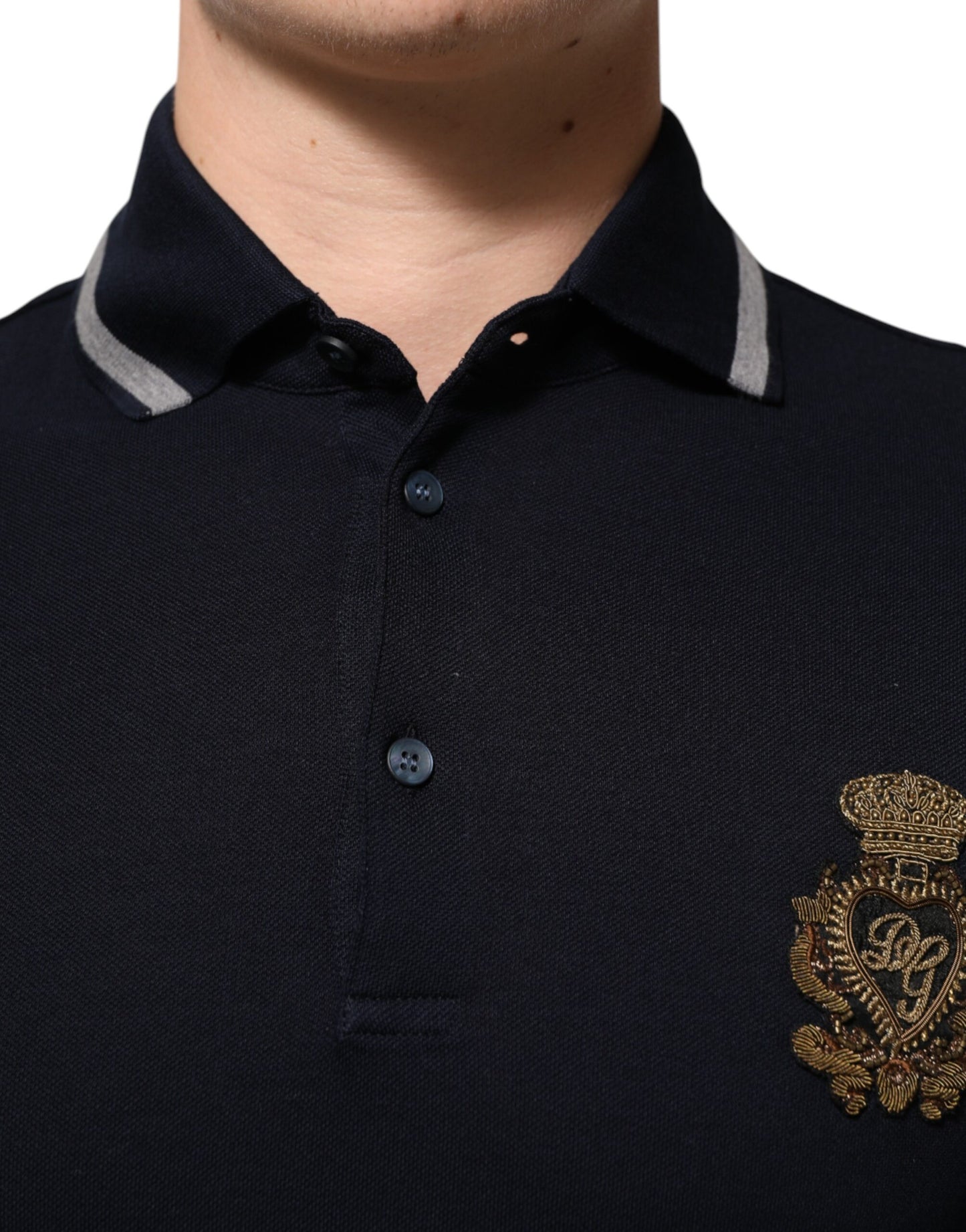 Dolce &amp; Gabbana Herren-T-Shirt mit Kronen- und Wappenlogo aus Baumwolle in Marineblau