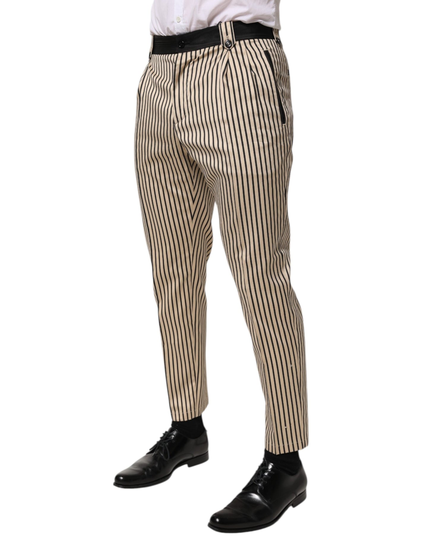 Dolce &amp; Gabbana Beige Schwarz gestreifte Slim Fit-Hose aus Baumwolle