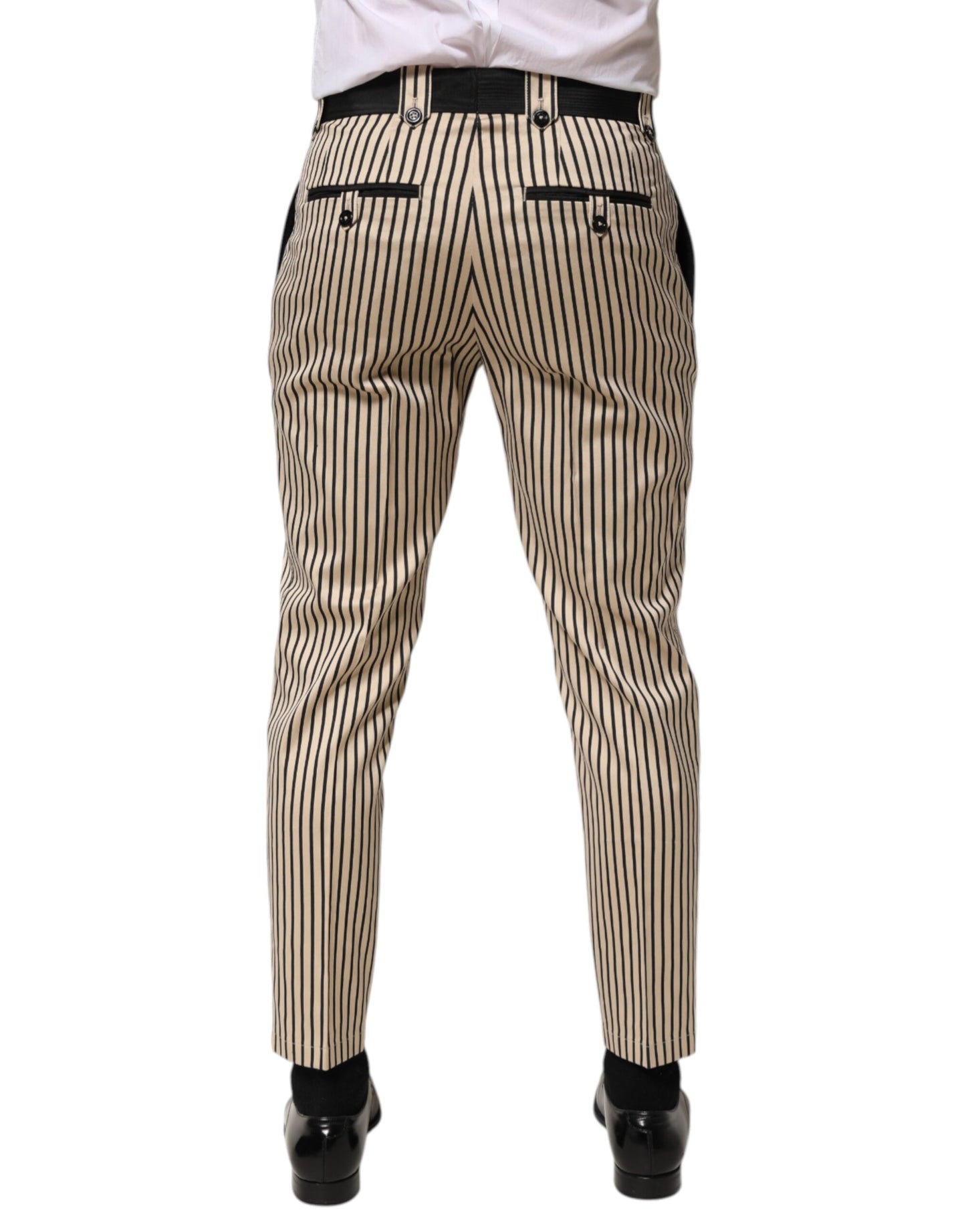 Dolce &amp; Gabbana Beige Schwarz gestreifte Slim Fit-Hose aus Baumwolle