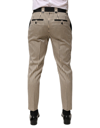 Dolce &amp; Gabbana Beige Schwarz gestreifte Slim Fit-Hose aus Baumwolle