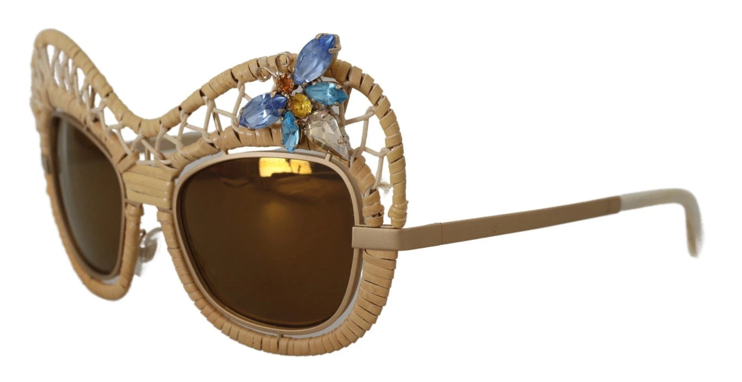 Dolce &amp; Gabbana DG2159B Beige Gold Stroh Schmetterling Kristalle Sonnenbrille