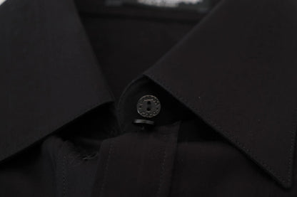 Dolce &amp; Gabbana – Schwarzes Langarmhemd aus Baumwolle mit Kragen