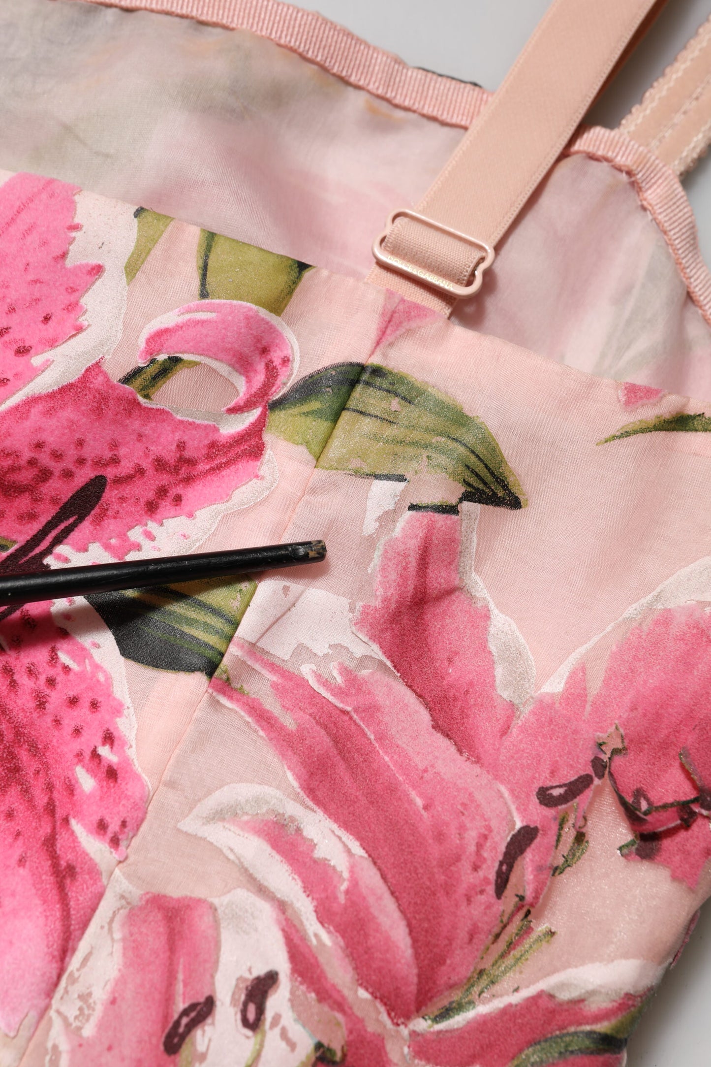 Dolce & Gabbana Pink Floral Lily Print Midi Sleeveless Dress