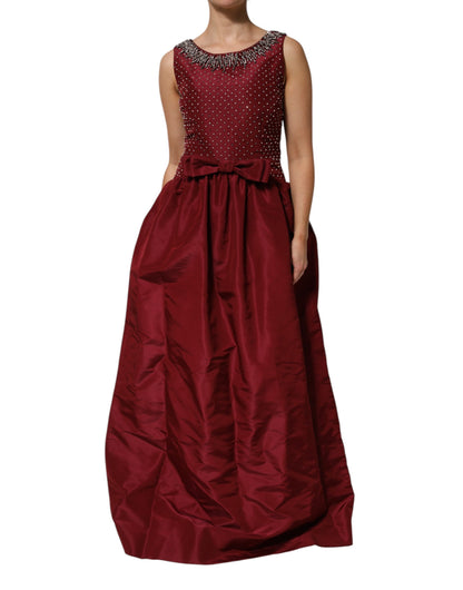 Dolce &amp; Gabbana Burgunderrotes Abendkleid aus Seide mit Perlen