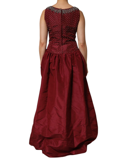 Dolce &amp; Gabbana Burgunderrotes Abendkleid aus Seide mit Perlen
