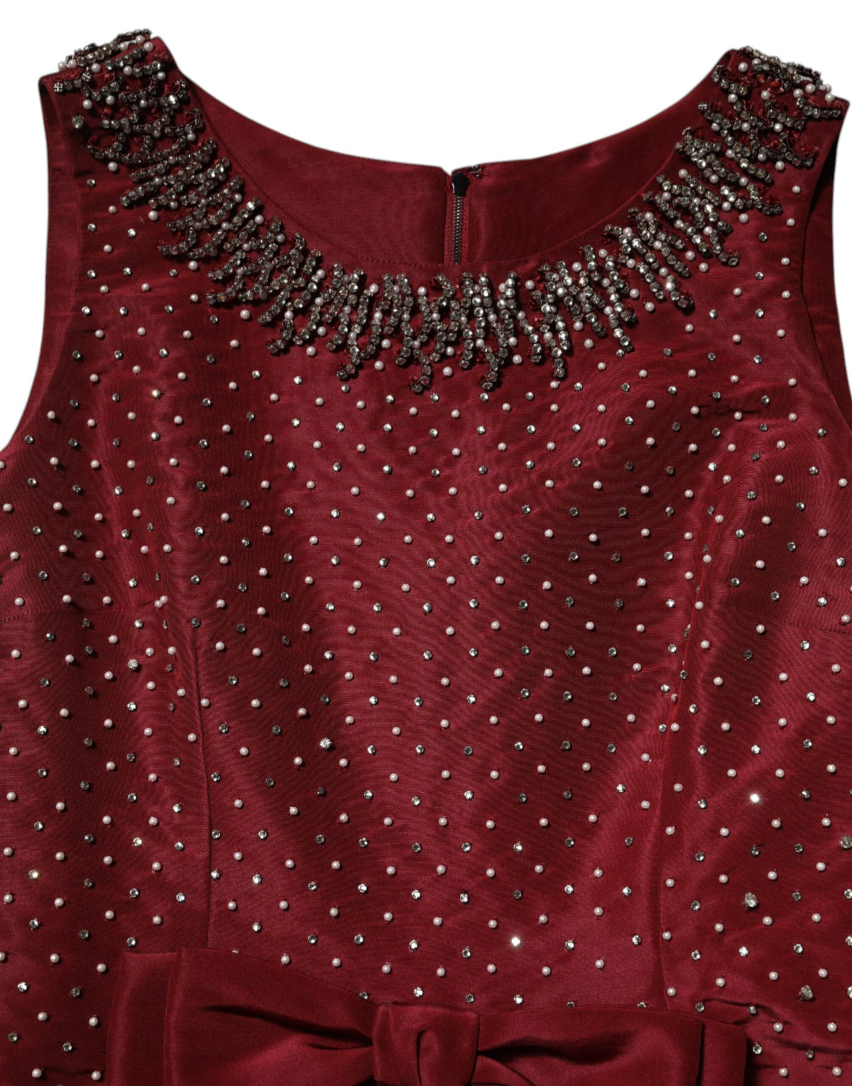 Dolce &amp; Gabbana Burgunderrotes Abendkleid aus Seide mit Perlen