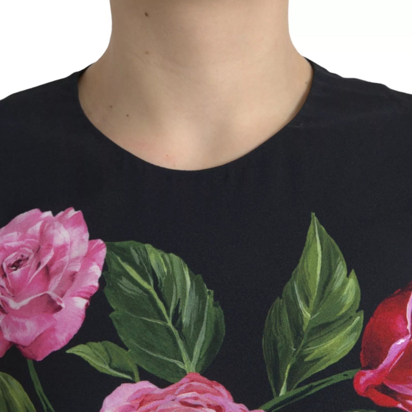 Dolce & Gabbana Black Floral Viscose Round Neck Tank Top