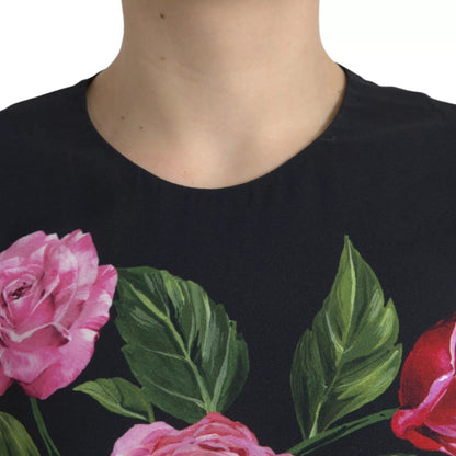 Dolce & Gabbana Black Floral Viscose Round Neck Tank Top