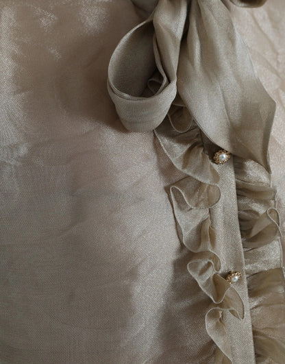 Dolce & Gabbana Gold Ascot Collar Ruffles Blouse Top