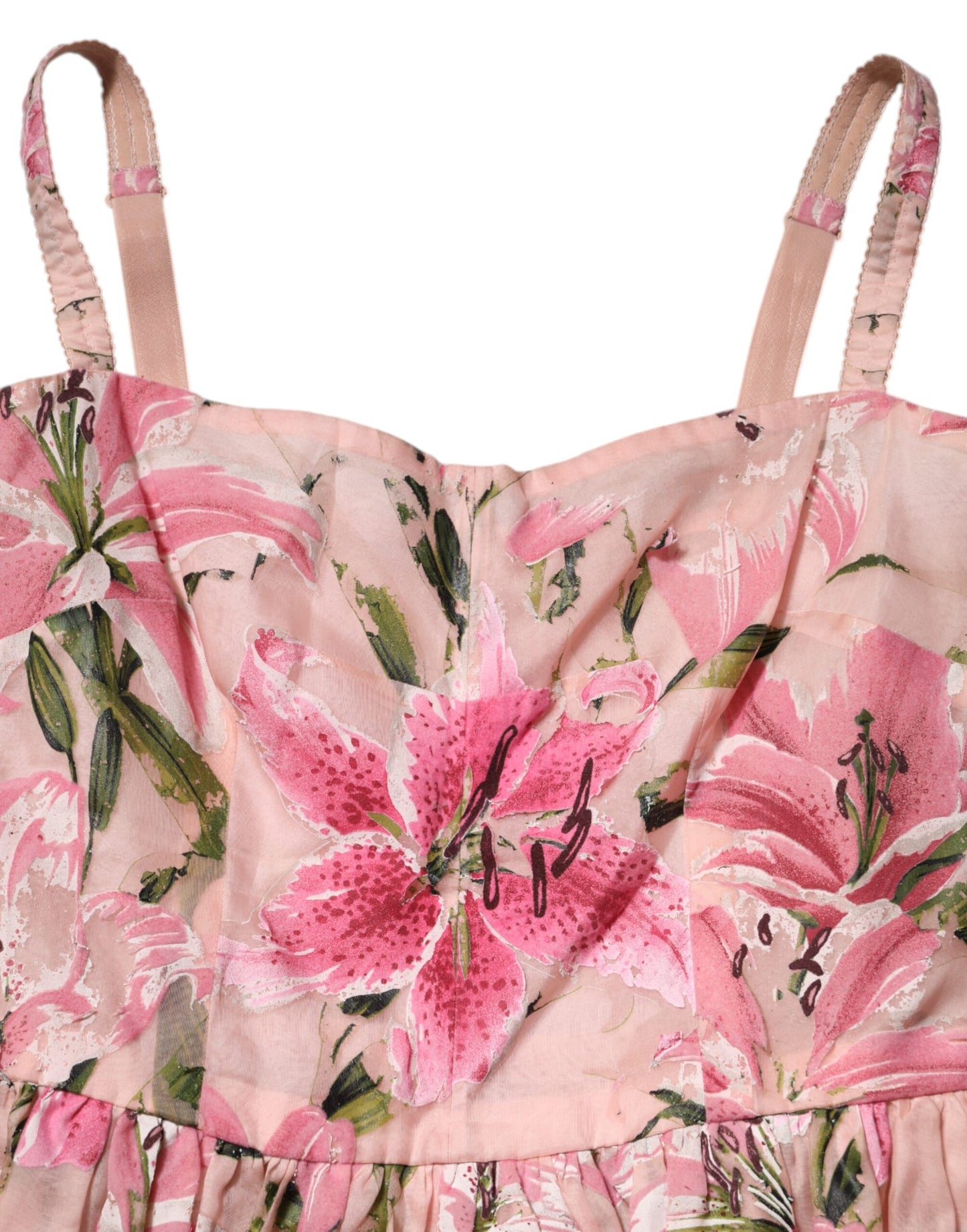 Dolce & Gabbana Pink Cotton Floral Pleated Sleeveless Dress