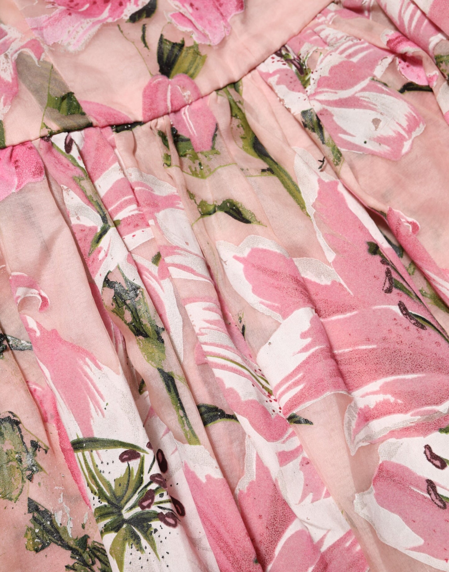 Dolce & Gabbana Pink Cotton Floral Pleated Sleeveless Dress