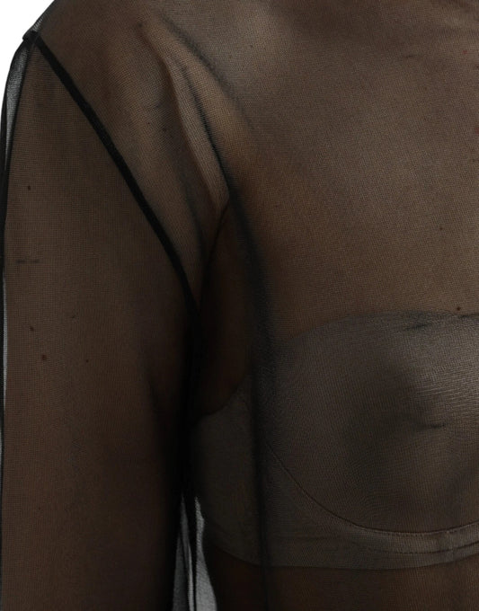 Dolce &amp; Gabbana – Transparentes Blusenoberteil mit Rollkragen und schwarzem Netzstoff