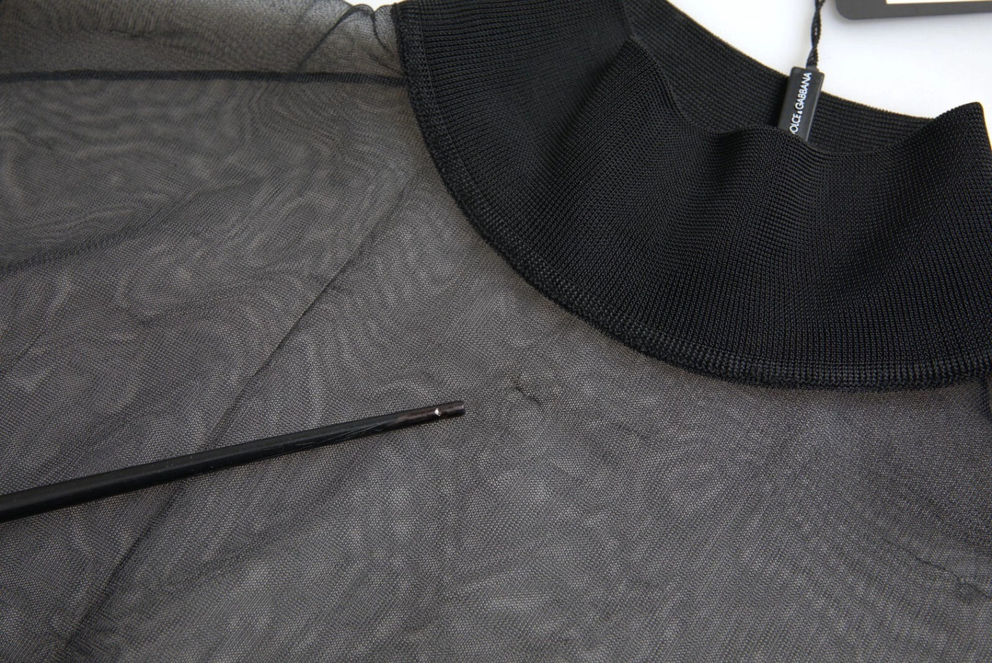 Dolce &amp; Gabbana – Transparentes Blusenoberteil mit Rollkragen und schwarzem Netzstoff