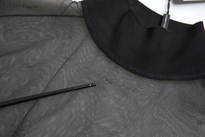 Dolce &amp; Gabbana – Transparentes Blusenoberteil mit Rollkragen und schwarzem Netzstoff