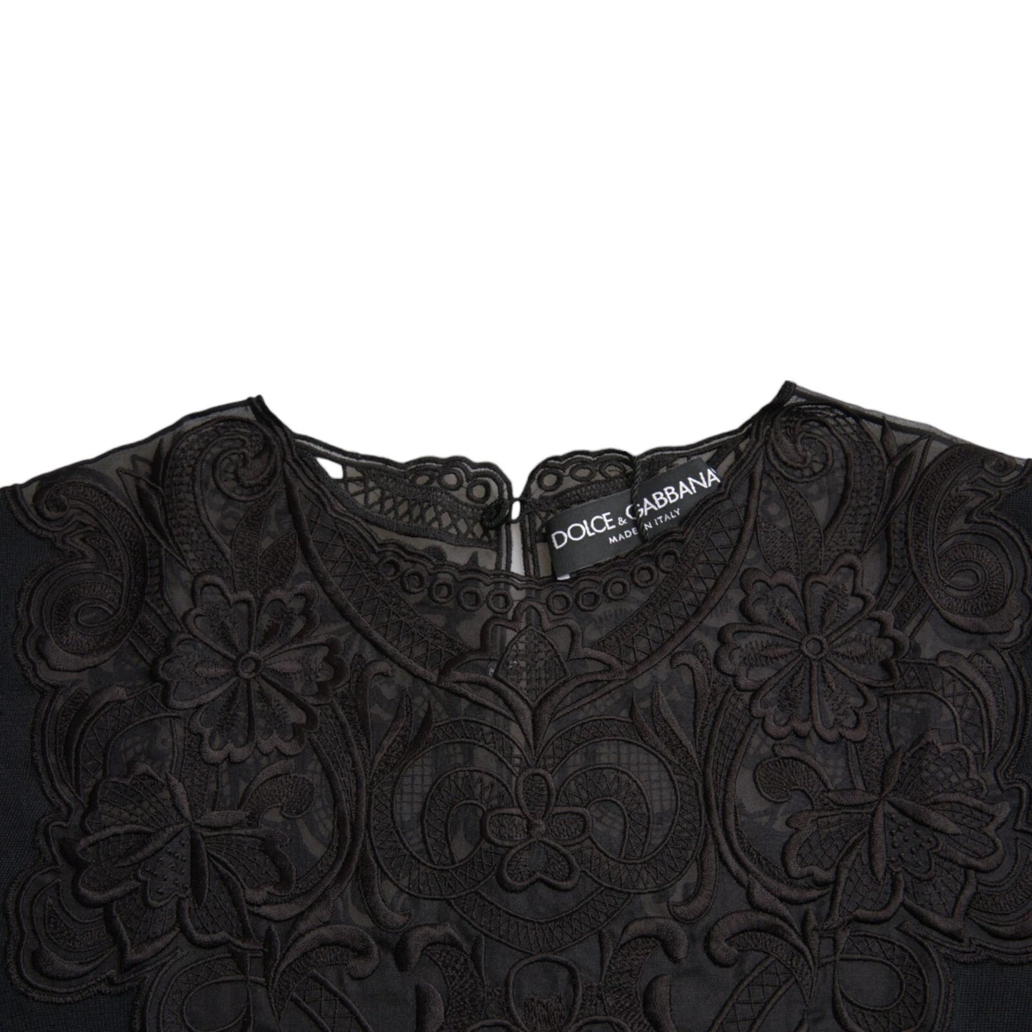 Dolce & Gabbana Black Silk Lace Trim Long Sleeves Blouse Top