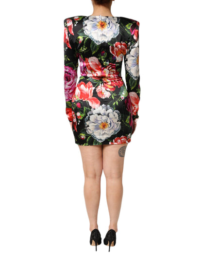 Dolce &amp; Gabbana Schwarzes, figurbetontes Minikleid mit Blumenmuster von Fiori Pittorici