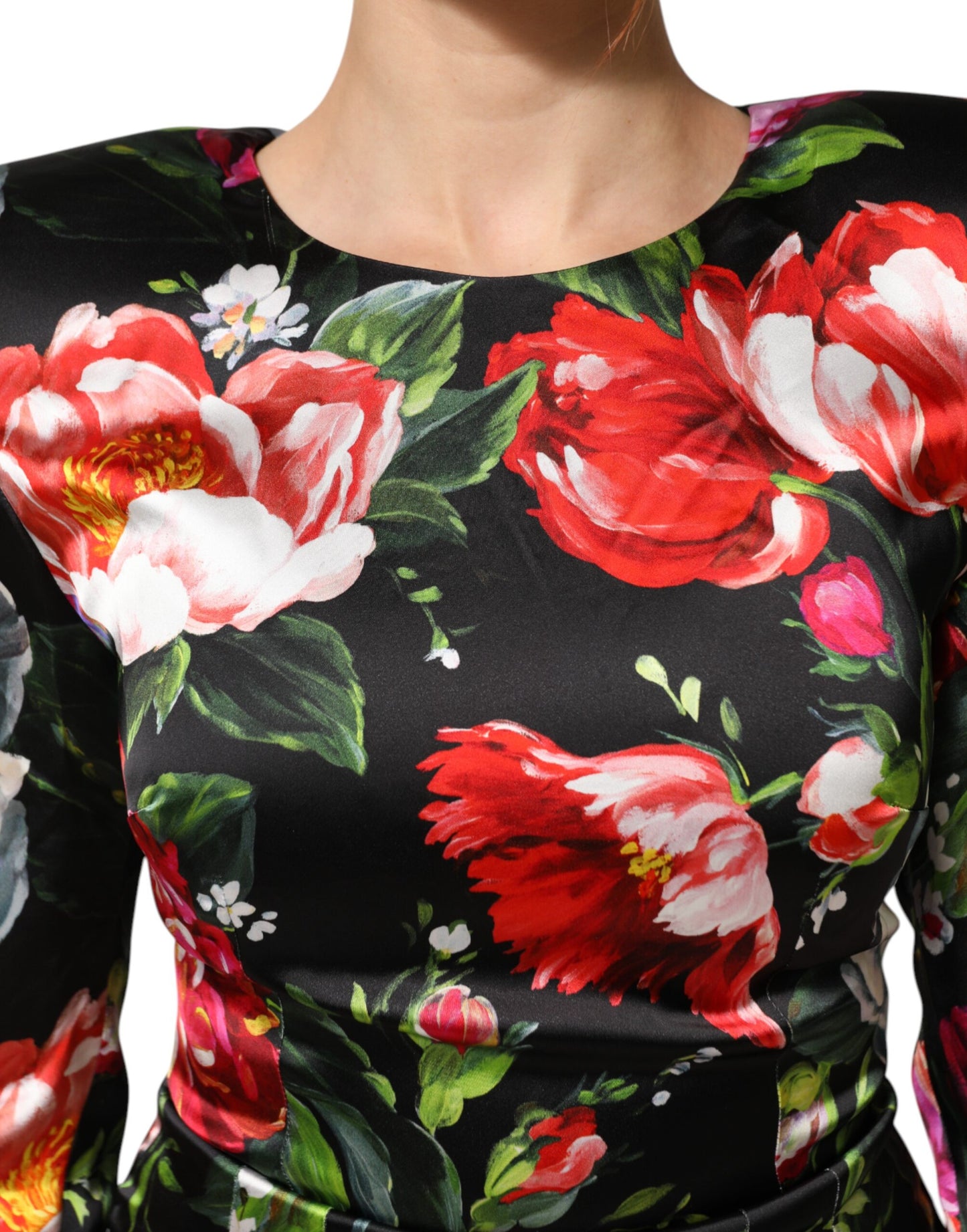 Dolce &amp; Gabbana Schwarzes, figurbetontes Minikleid mit Blumenmuster von Fiori Pittorici
