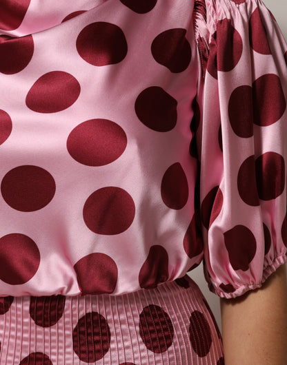 Dolce &amp; Gabbana – Maxikleid aus Seidensatin mit rosa und roten Punkten