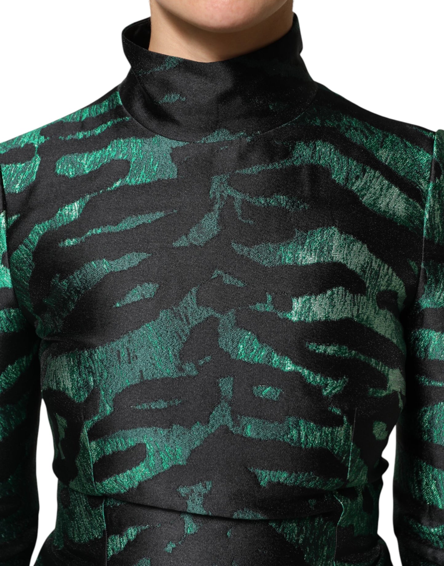 Dolce &amp; Gabbana – Schwarzes, grünes, metallisches Jacquard-Minikleid