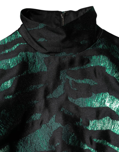 Dolce &amp; Gabbana – Schwarzes, grünes, metallisches Jacquard-Minikleid